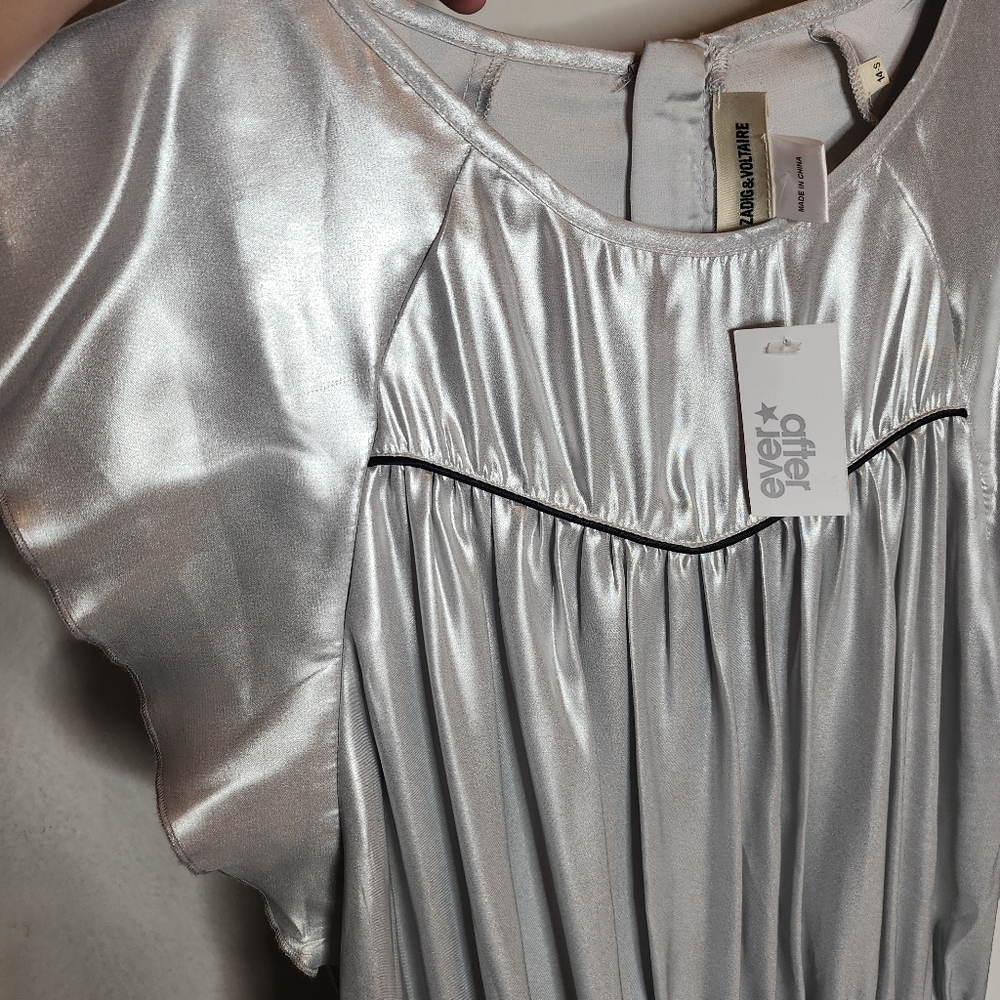 NWT Zadig & Voltaire Girls' Size 14 Freja Silver Metallic Dress Stretch Waist - Picture 8 of 16